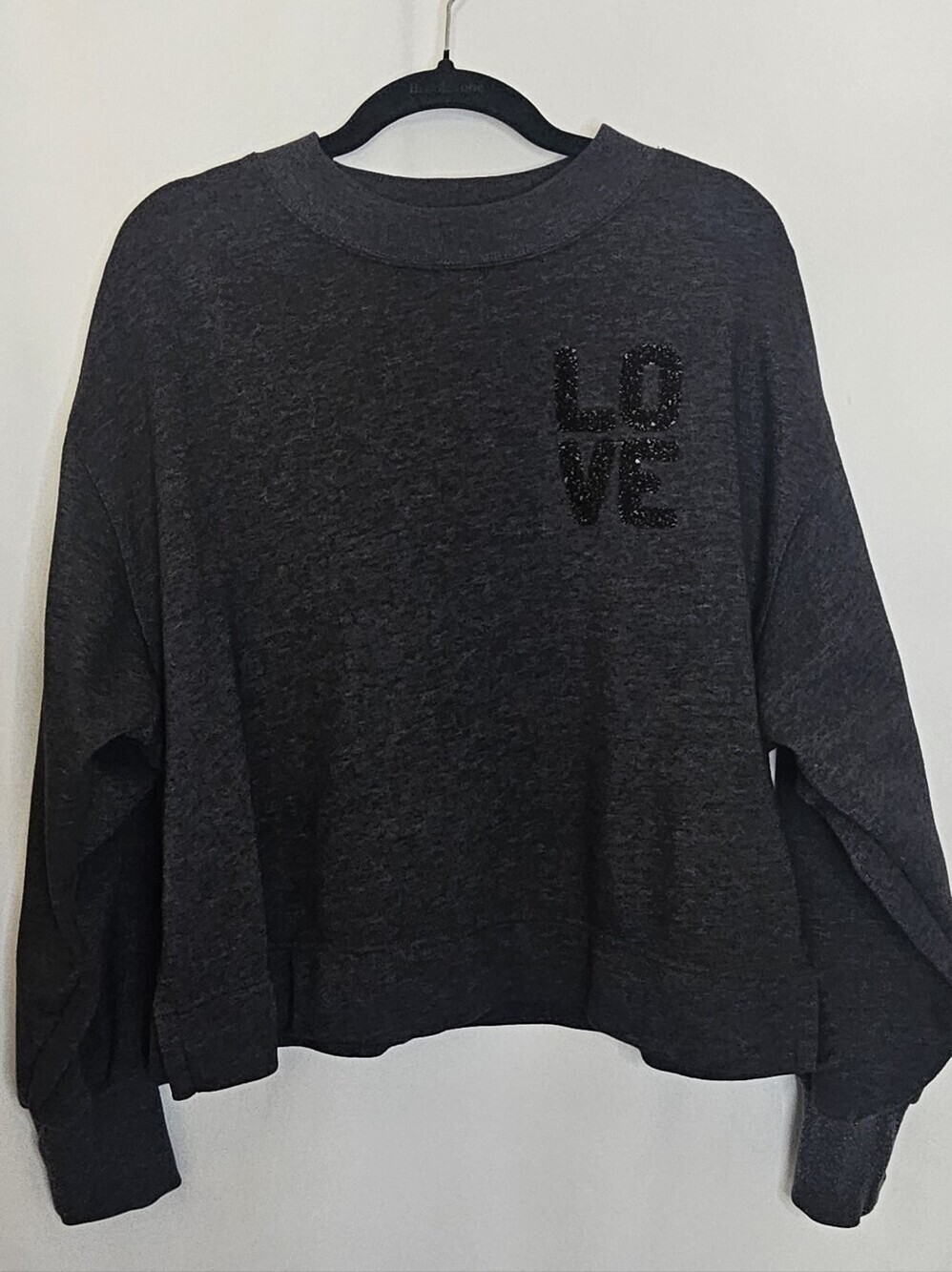 Charcoal Gray LOVE Sweatshirt Relaxed Fit Pullover M - Picture 3 of 9